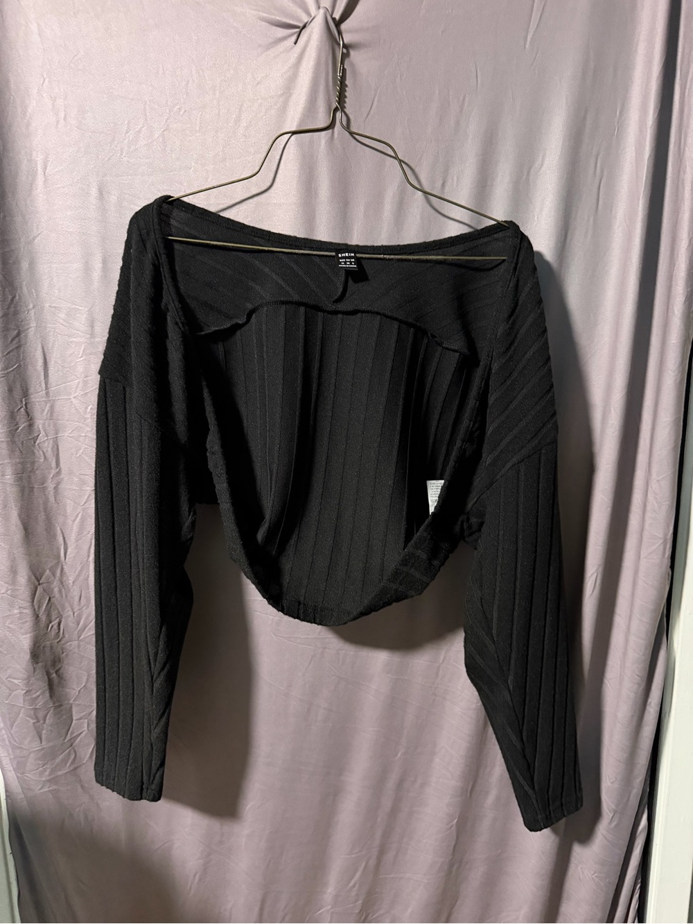 SHEIN Black Ribbed Cropped Long-Sleeve Top